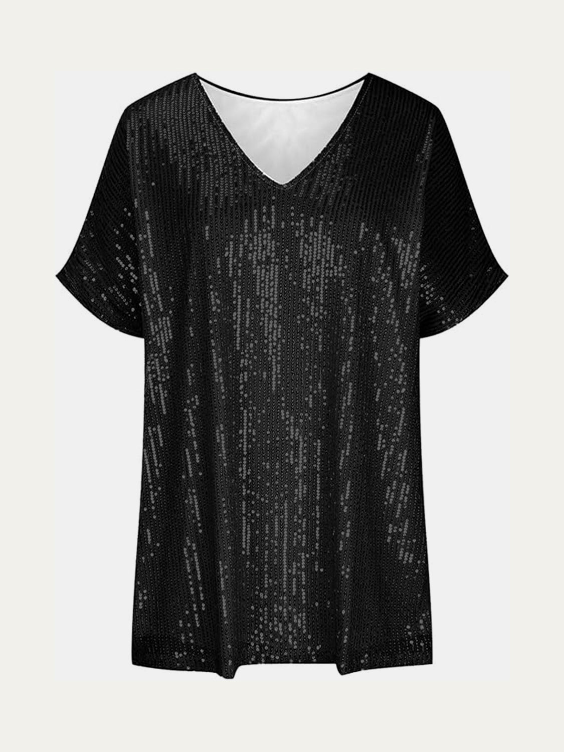 Full Size Sequin V-Neck Short Sleeve Top