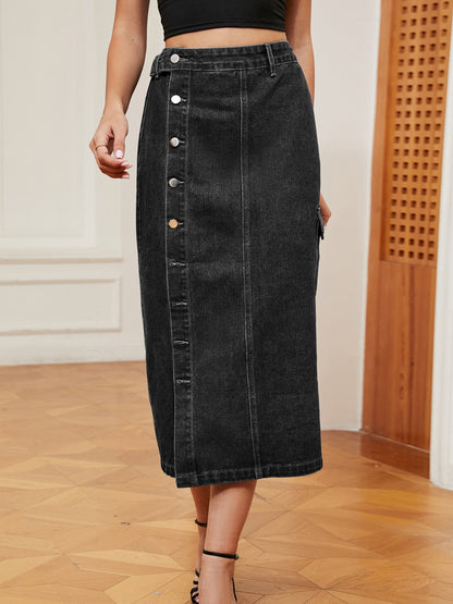 Button Down Midi Denim Skirt