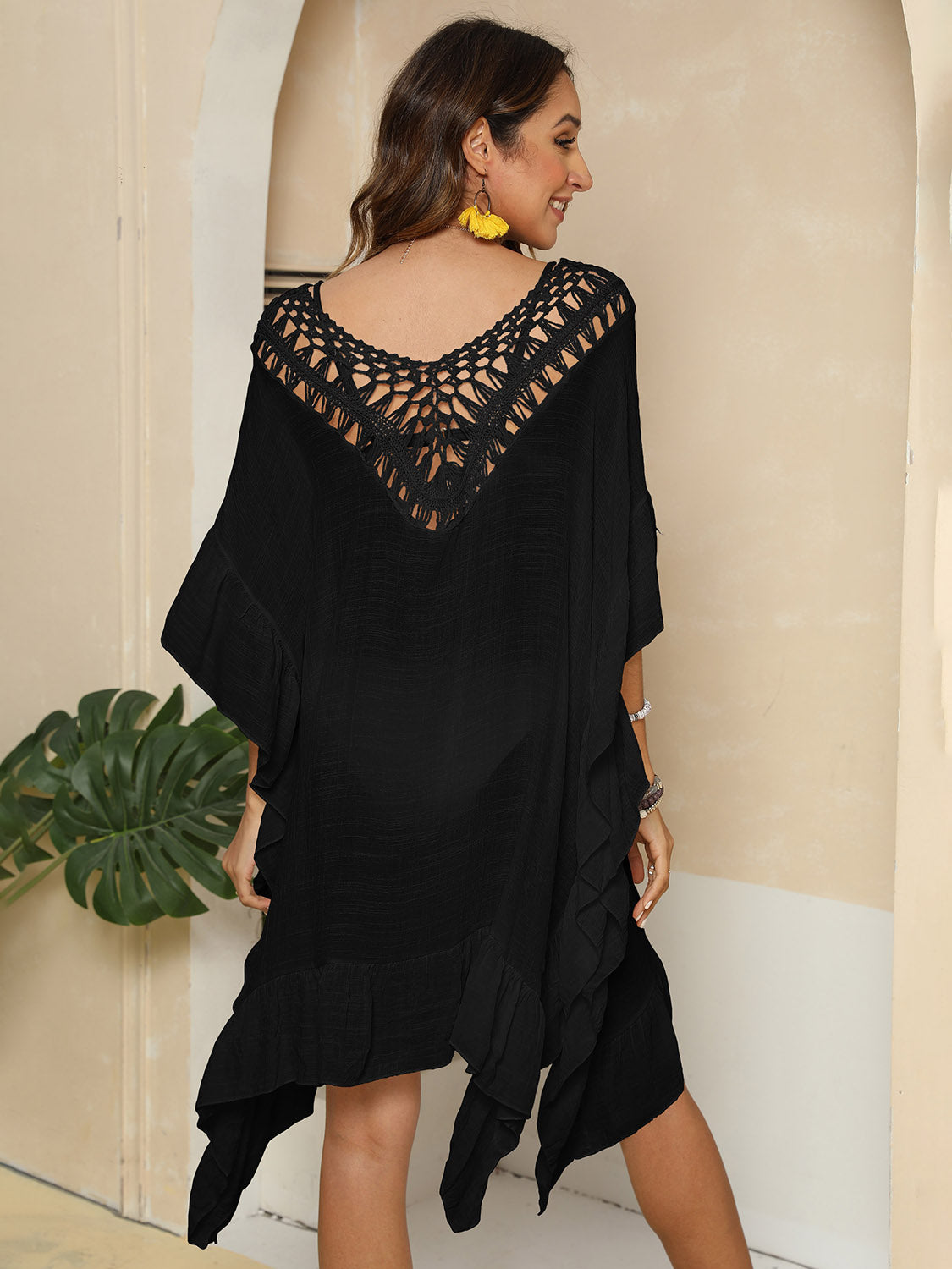 Cutout Ruffled Half Sleeve Cover-Up