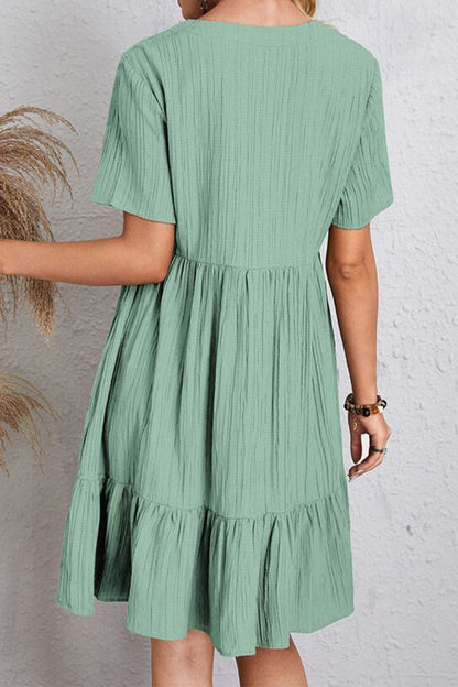 Full Size Ruched V-Neck Short Sleeve Dress