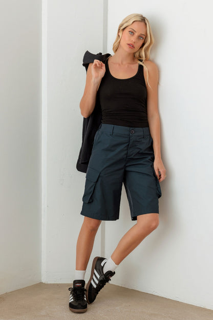 Tasha Apparel Navy Cargo Bermuda Shorts