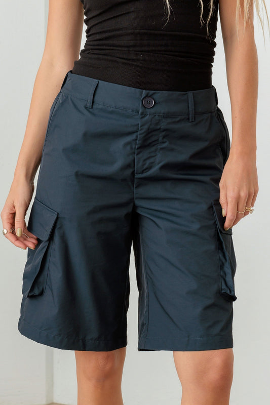 Tasha Apparel Navy Cargo Bermuda Shorts