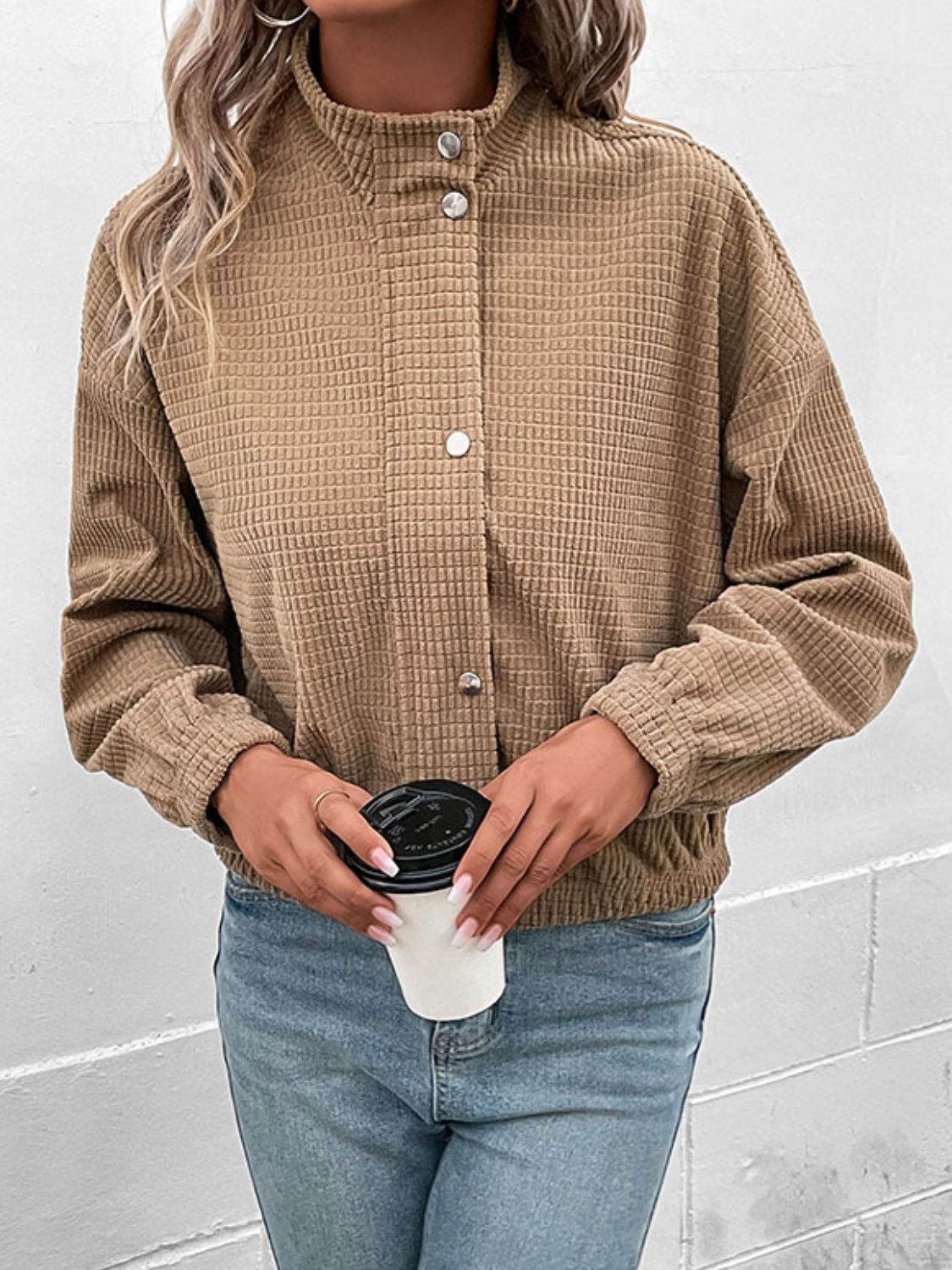 Perfee Long Sleeve Dropped Shoulder Jacket