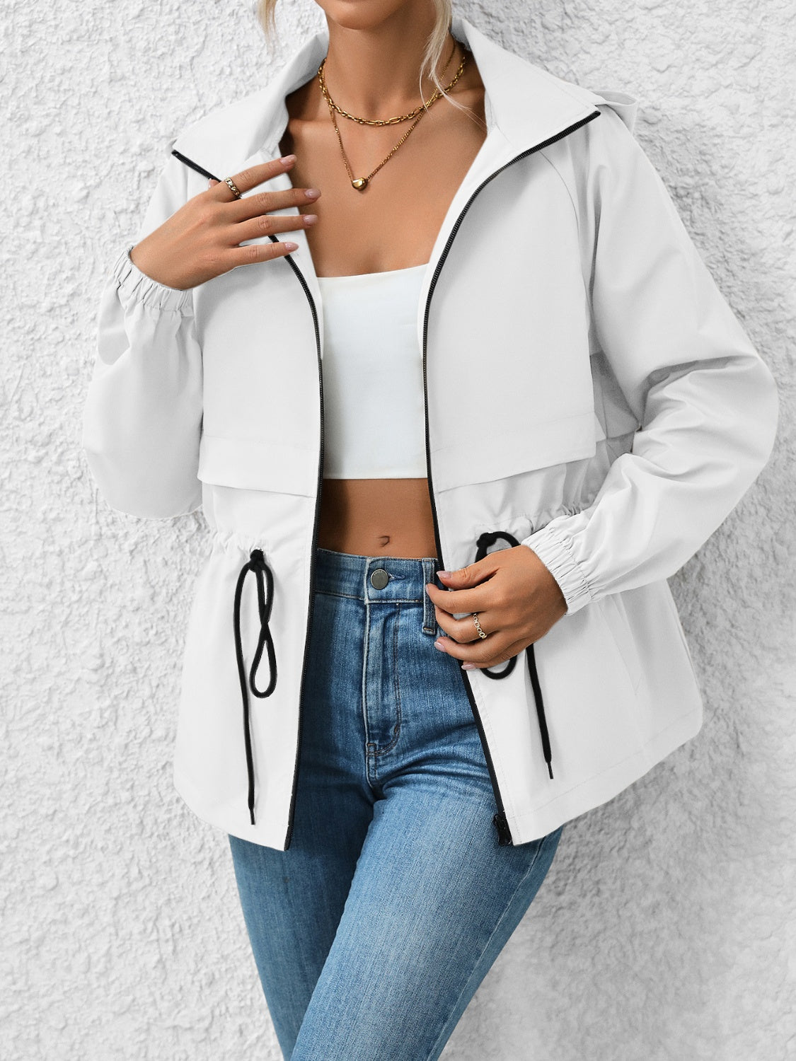 Drawstring Zip Up Hooded Jacket