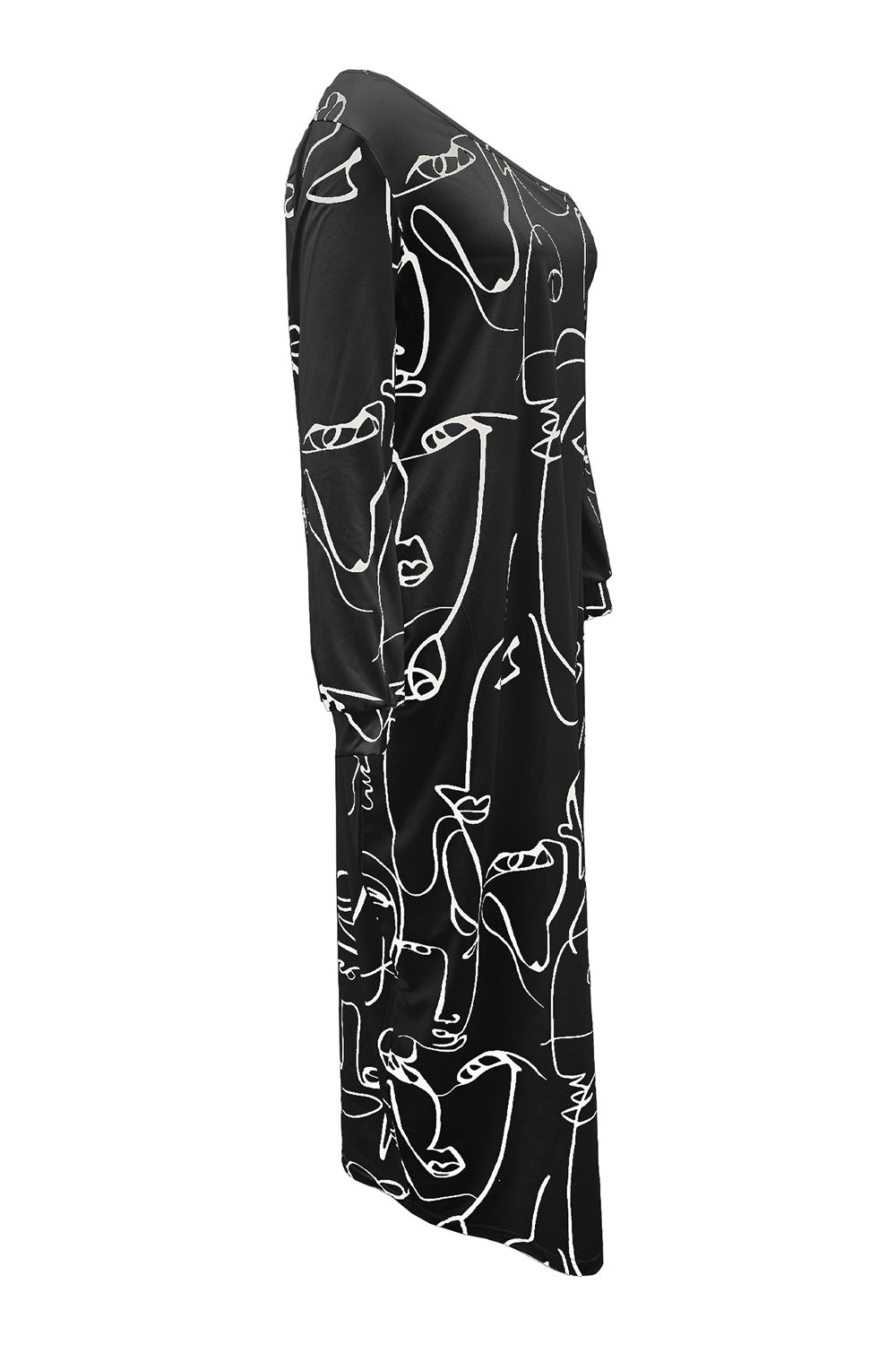 Printed Single Shoulder Lantern Sleeve Maxi Dress