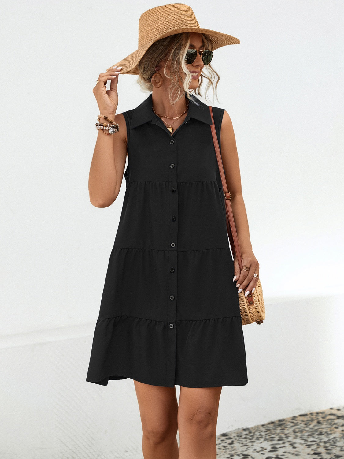 Button Up Sleeveless Mini Dress