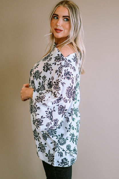 White Opposites Attract Boat Neck Floral Dolman Sleeve Top