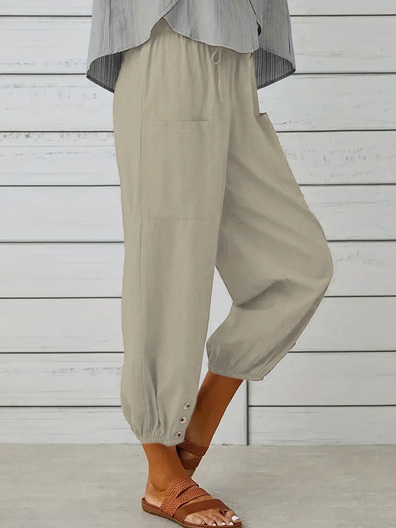 Decorative Button Cropped Pants