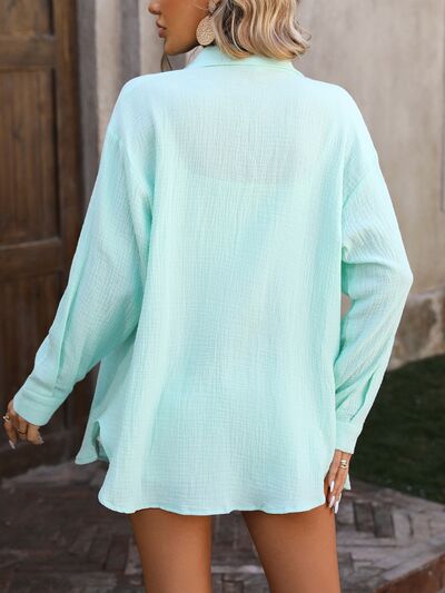 Textured Button Up Dropped Shoulder Shirt