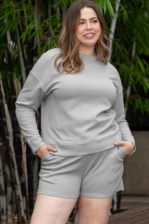 Plus Size Long Sleeve Top and Shorts Set