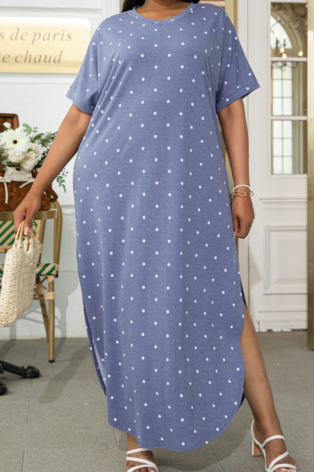 Plus Size Short Sleeve Split Curved Hem Dress