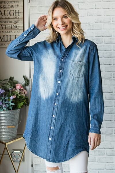 Veveret Pocketed Button Up Washed Denim Shirt