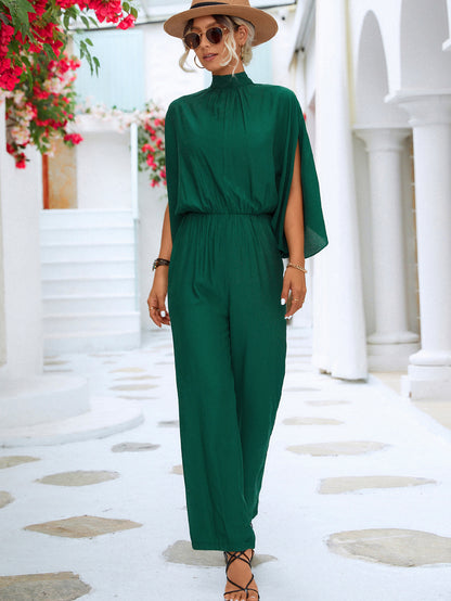 Tie Back Mock Neck Split Sleeve Jumpsuit