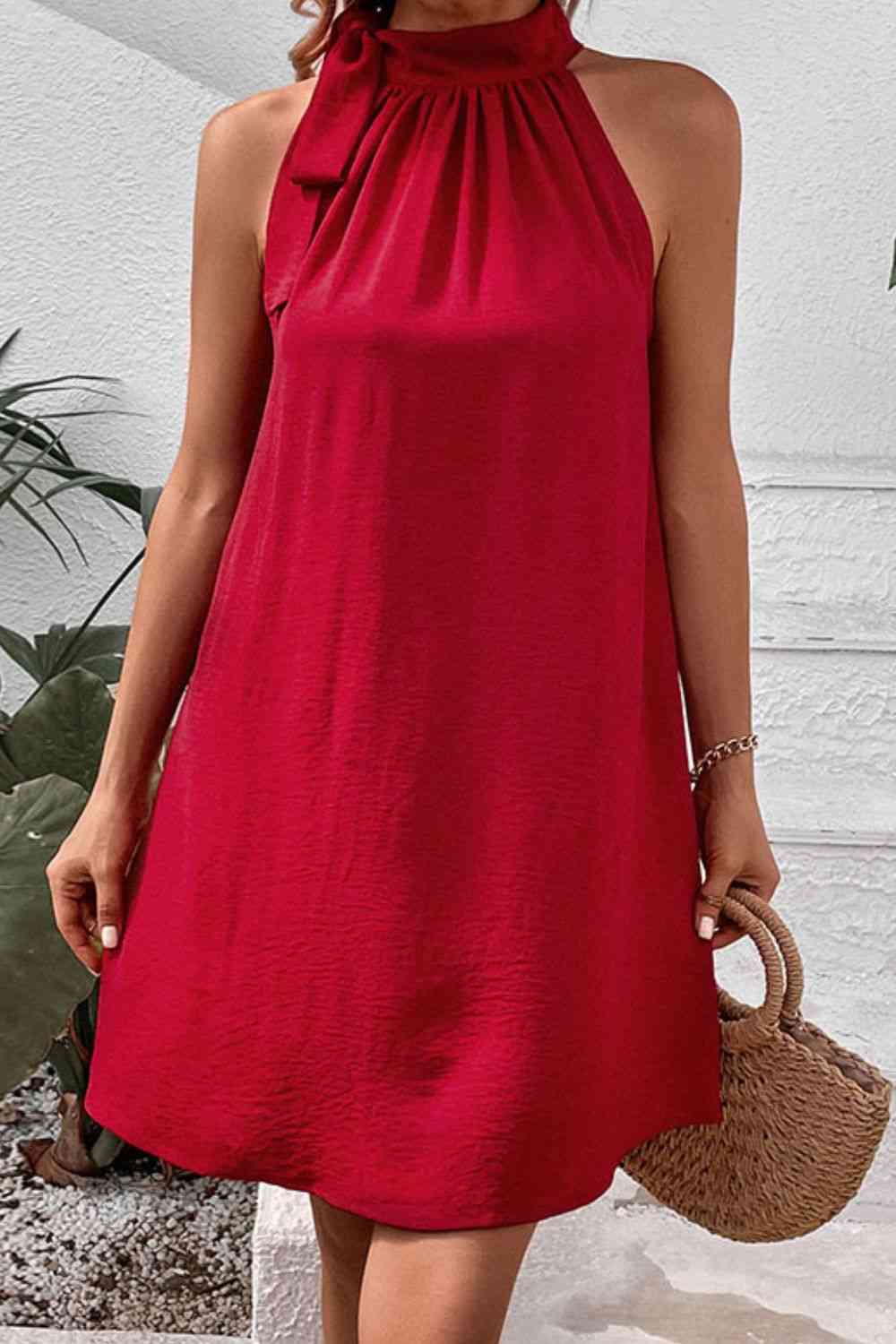 Tied Mock Neck Sleeveless Dress