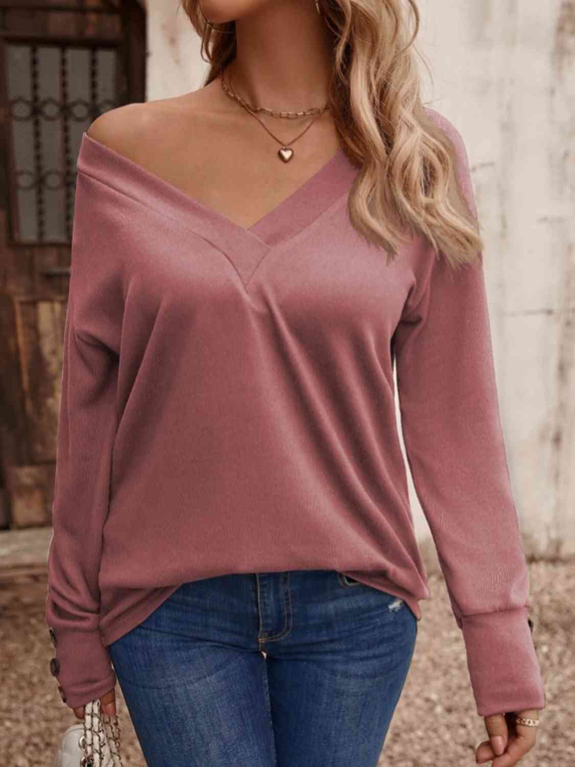 V-Neck Long Sleeve Top