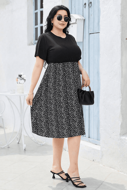 Round Neck Short Sleeve Printed Dress