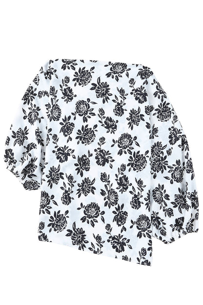 White Opposites Attract Boat Neck Floral Dolman Sleeve Top