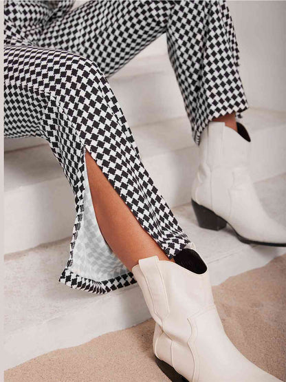 Checkered Blazer & Slit Pants Set